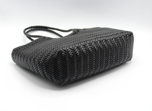 Carmel - Genuine Leather U Shape Handwoven Tote Bag Black